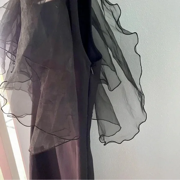 ZARA Black Mini Dress With Organza Sleeves size XS - Picture 8 of 11